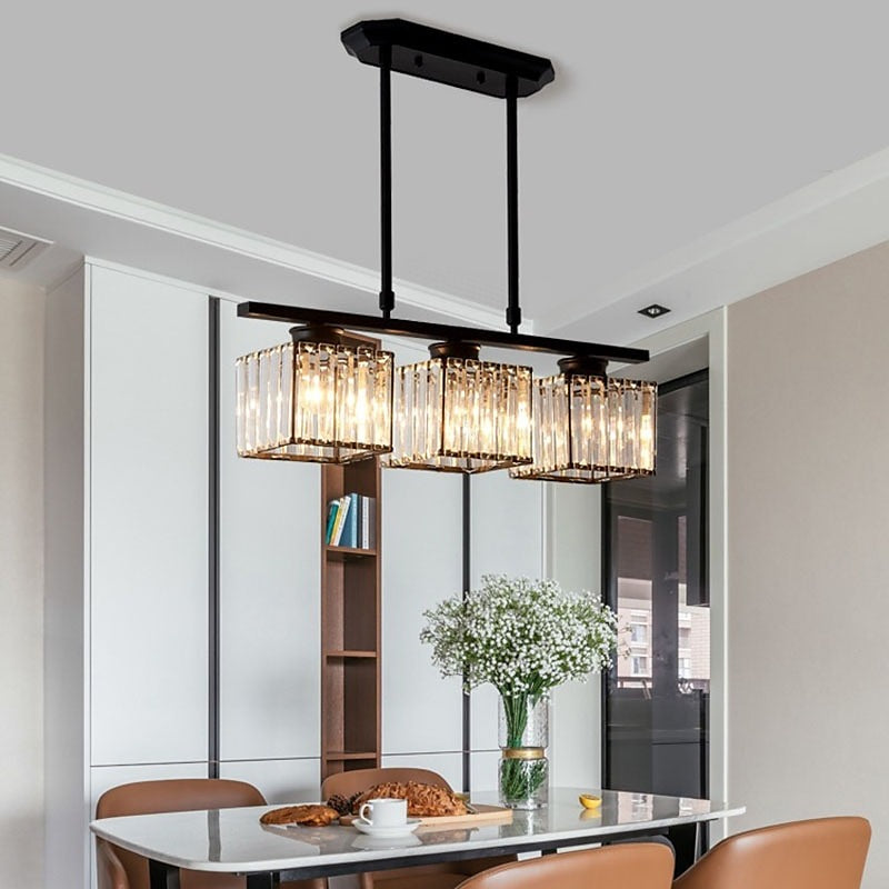 Nordic Modern Rectangular Glass Island Chandelier | Multi-Head LED Pendant Light